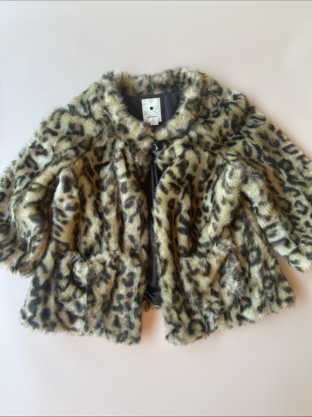 elevenses Leopard Print Faux Fur Jacket in Black and Brown